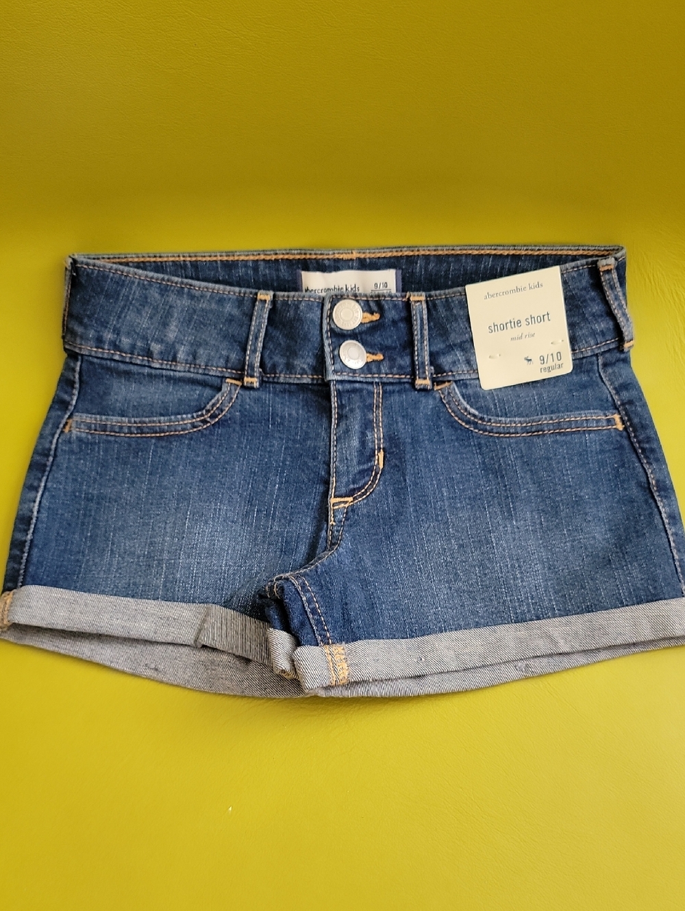 Abercrombie kids dark blue denim cuffed shortie shorts